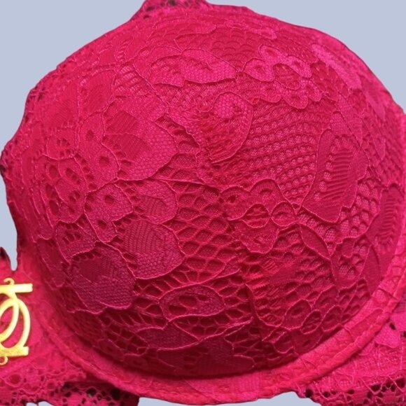 Bebe Intimates Mega Push-Up Fuchsia Pink Floral Lace Bra Size 36B - Picture 8 of 9